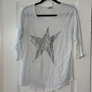 Crowned Free dolman 3/4 sleeve tee, white slub knit - size Large